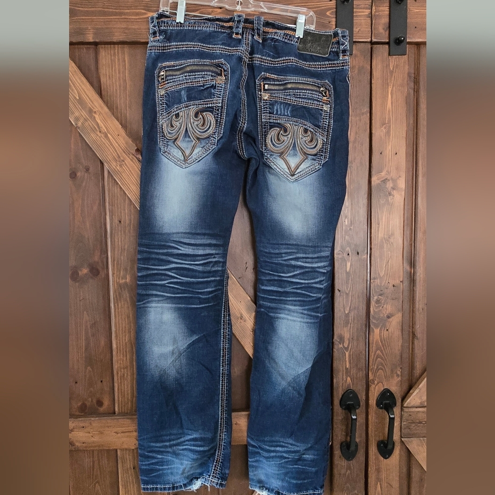 RARE Affliction Blake Spago Double Back Pocket With Zippers Fluer 34x33